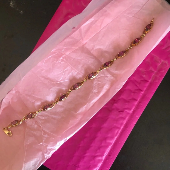 14K Gold Deep Pink Marquise Tourmaline Bracelet | October Birthstone - Picture 1 of 6